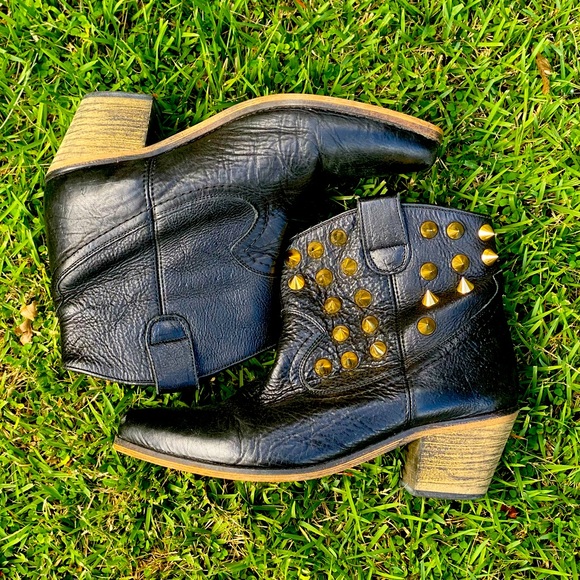 To Be Announced Shoes - Genuine Leather Western Spike Studs Booties